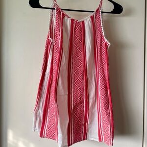 Vince Camuto Red Geometric Print Tank Top Pom Pom Trim Size XXS